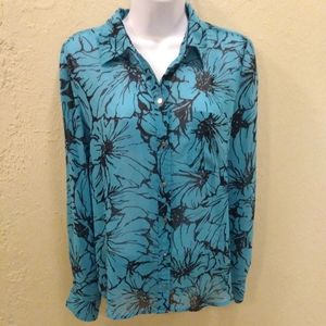 🌻Liz Claiborne Floral Blue Long Sleeve Top